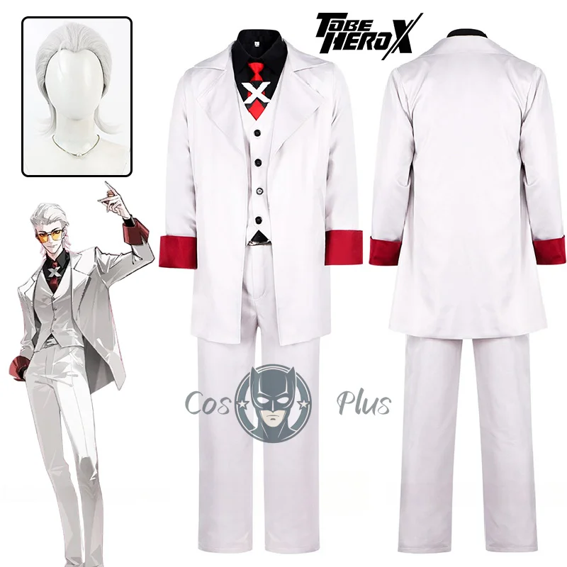 Anime para ser herói x cosplay traje peruca terno branco uniforme roupa casaco colete gravata cinto adereços para homens mulheres meninas festa carnaval