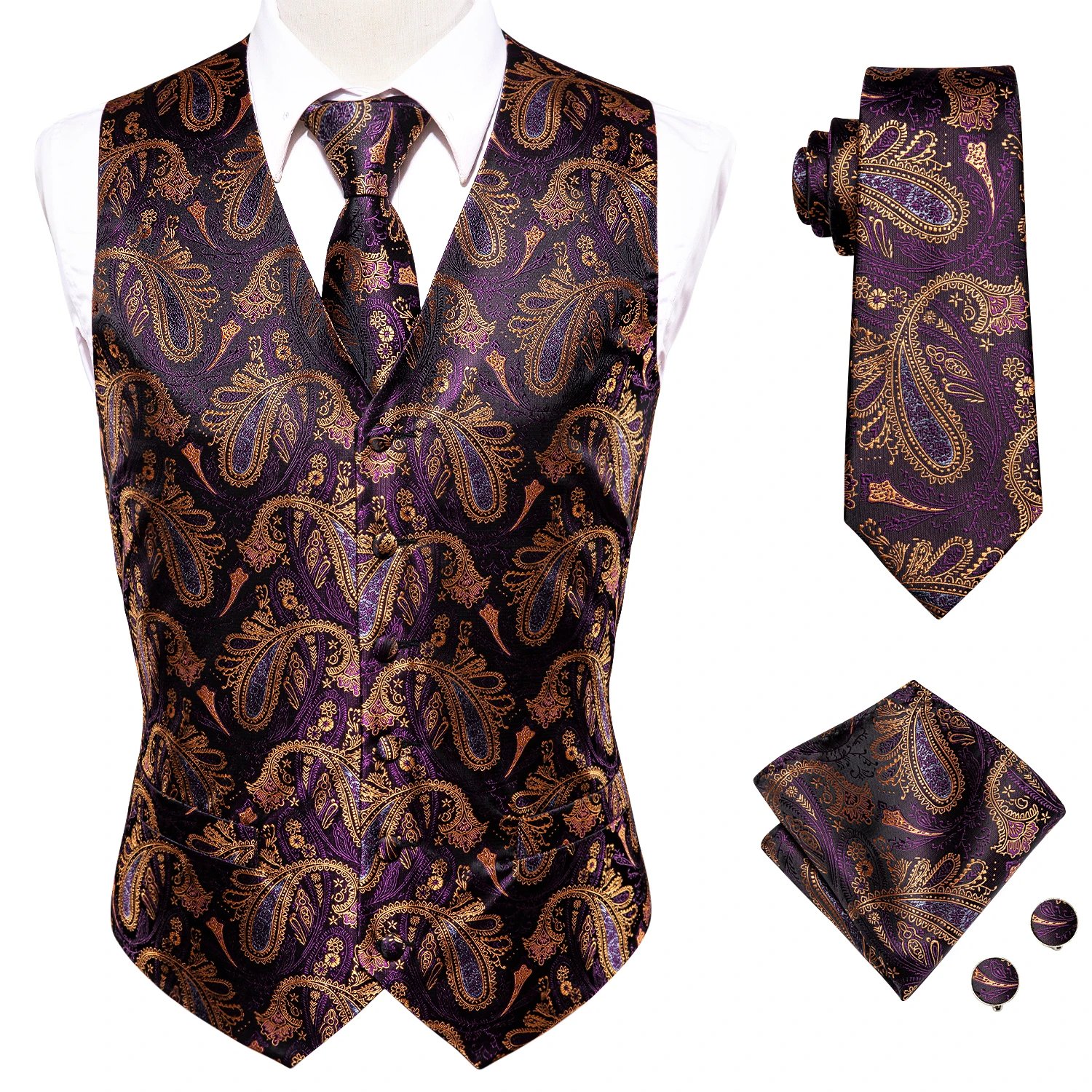 Fioletowo-złoty zestaw dodatkó – Pocket Square Set recenzja i cena