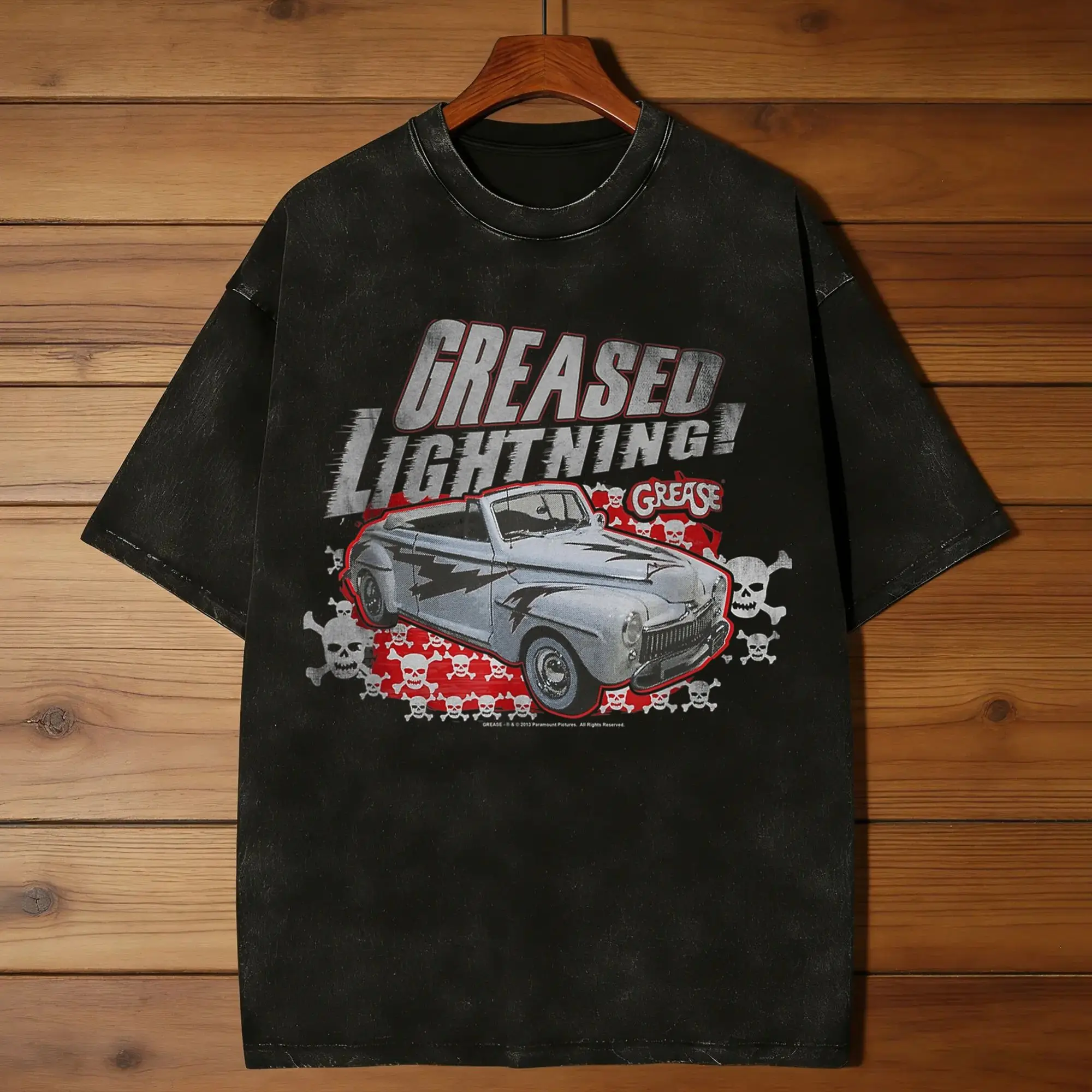Grease Greased Lightening Men's T Shirts Washed  Funny Tees Short Sleeve Crew Neck T-Shirt Cotton Plus Size Tops