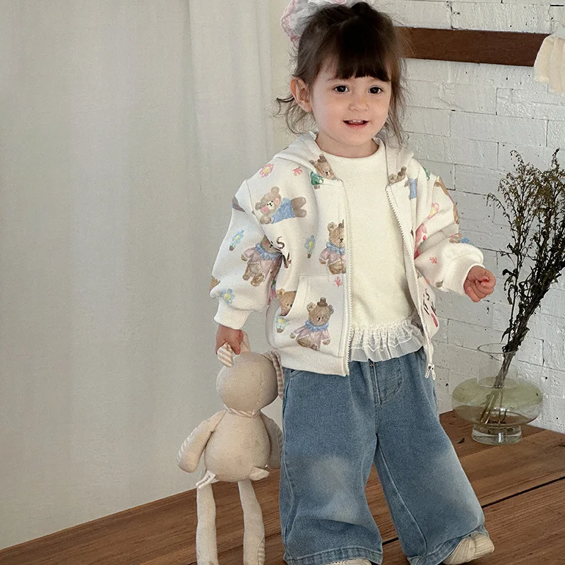 

2025 New Autumn Clothing Children's Cartoon Cute Pattern Western Style Rabbit Ear Hoodie