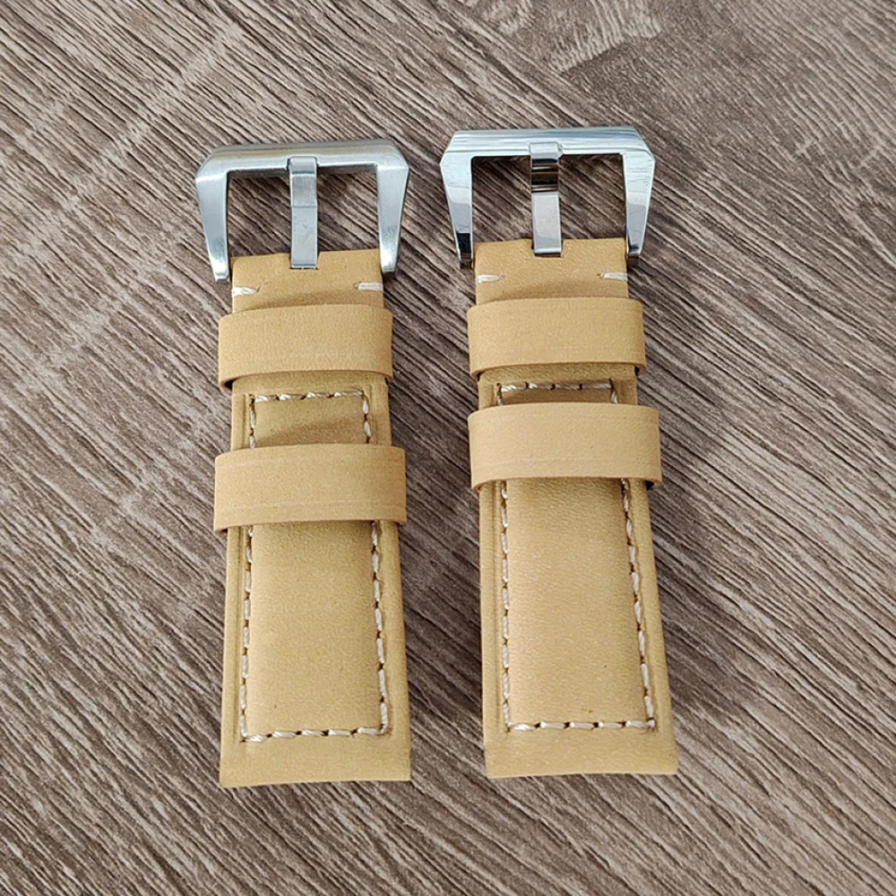 24*22mm Stainless Steel Buckle Yellow Leather Watch Strap Accessories