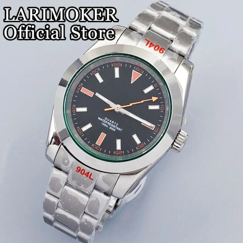 LARIMOKER 36 مللي متر/39 مللي متر الياقوت الزجاج الفولاذ المقاوم للصدأ ساعة مع حزام الرجال روندا 515-24H حركة الكوارتز ساعات مقاومة للماء