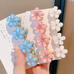 6PCS Cute Crystal Flower Mini Hair Crab Clamps Girls Women Sweet Pearl Hair Clip Claw Metal Barrettes Children Hair Accessories