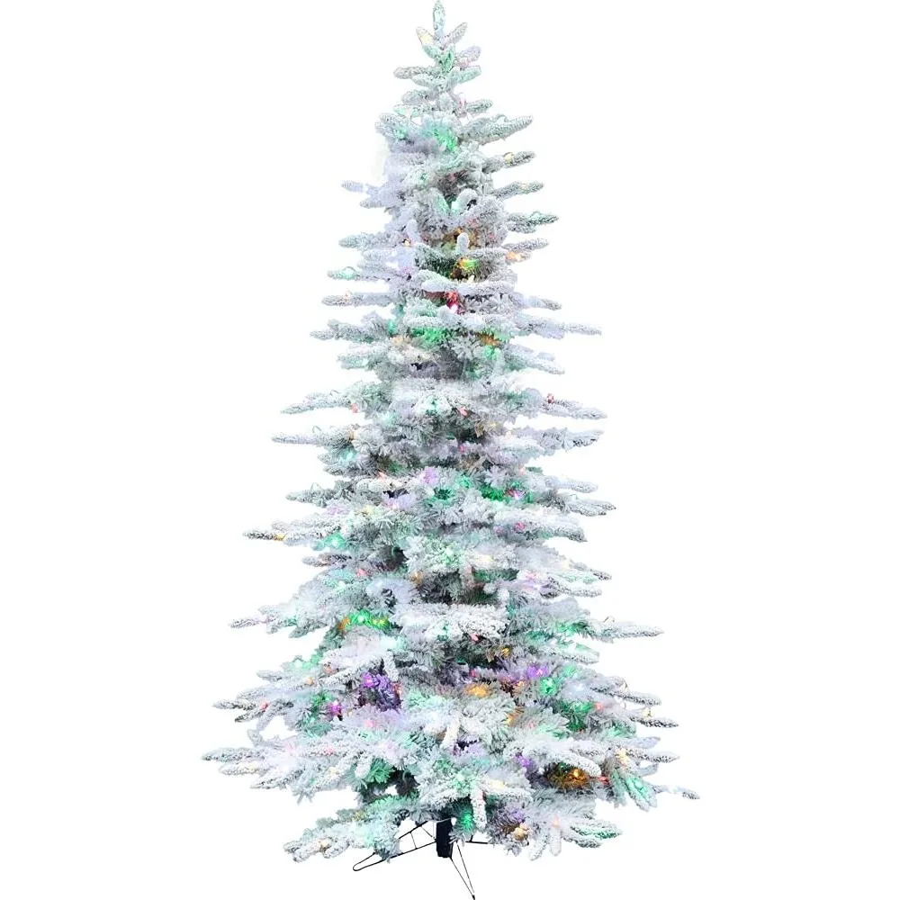 7.5-ft. Pine Valley Flocked Christmas Tree with Dual Multicolor & Warm White LED Lights, Artificial Christmas Tree