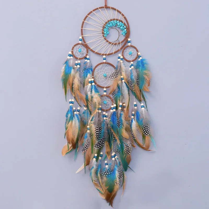 New Five-ring Tree of Life Dream Catcher Pure Natural Feather Handmade Dream Catcher Living Room Garden Wall Hanging Decoration