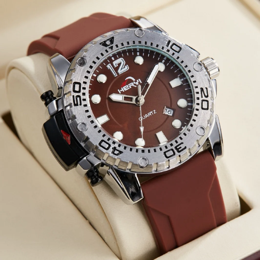 2025 new men's watch brand genuine sports men's large dial light luxury men's casual simple business watch