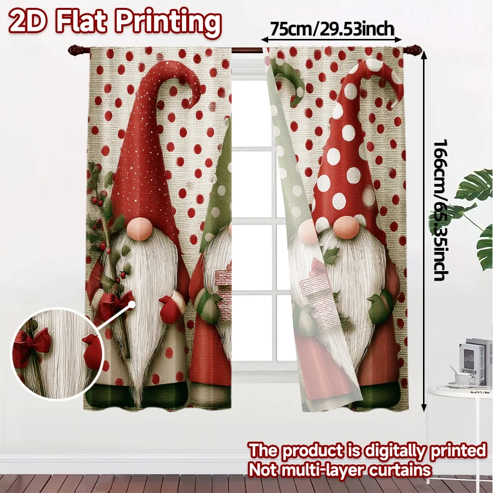 2D Flat Printing,JIT 2pcs, Curtains (Without Rod) Festive Gnomes (3) Popular Creative Curtains Versatile Fabric Curtains All