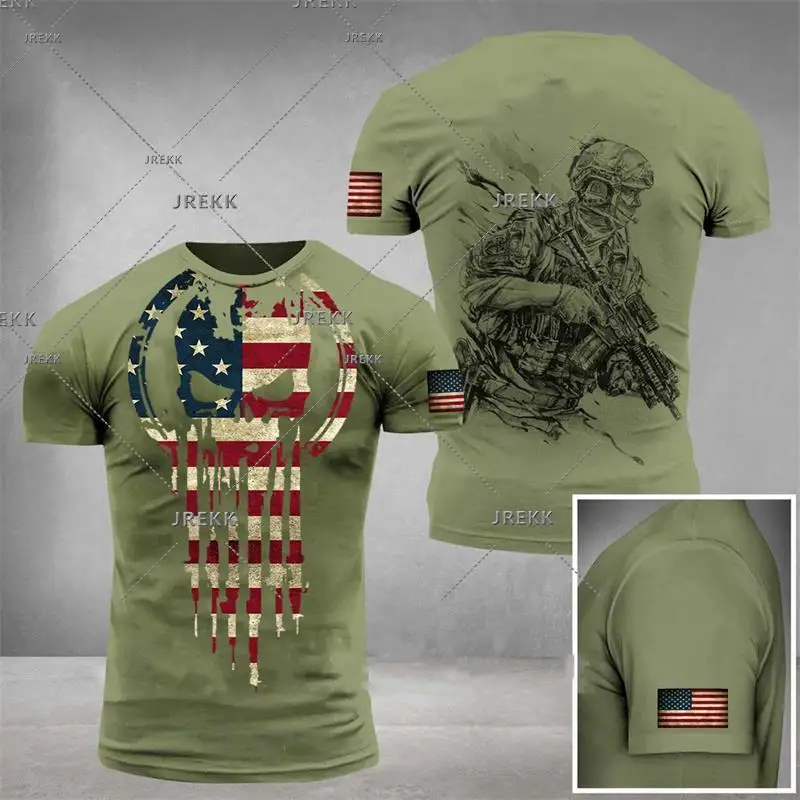 USA US  Fitness Lovers T Shirt For Men Clothing Camouflage Vintage Sports T-Shirt 3D Skull Print Tops Tee Shirts Tactical Tshirt