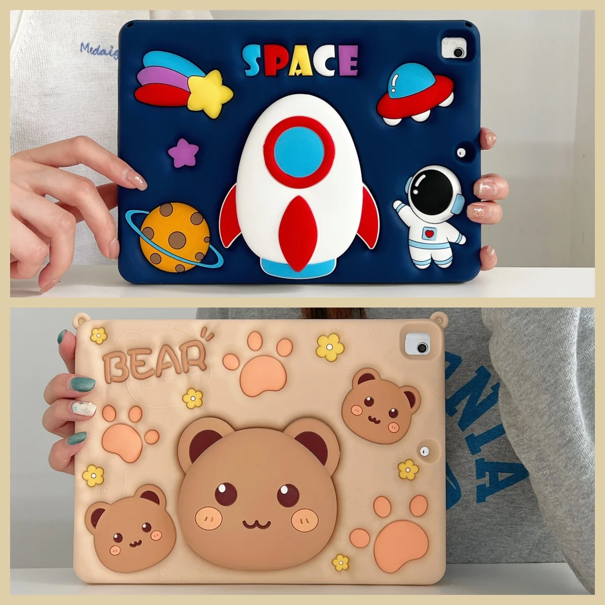

3D Bear Soft Silicone Tablet Case Compatible with iPad 9/8/Air/10.9-inch/Pro 11-inch Cartoon-style children's protective case