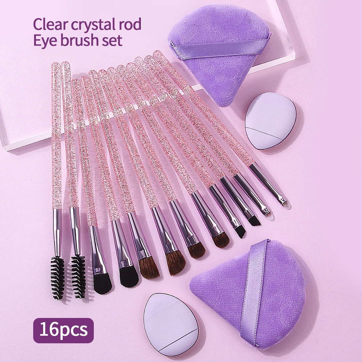 16pieces Eye makeup brush set, eyeshadow brush, mascara brush, eyeliner brush + triangular powder puff, mini powder puff