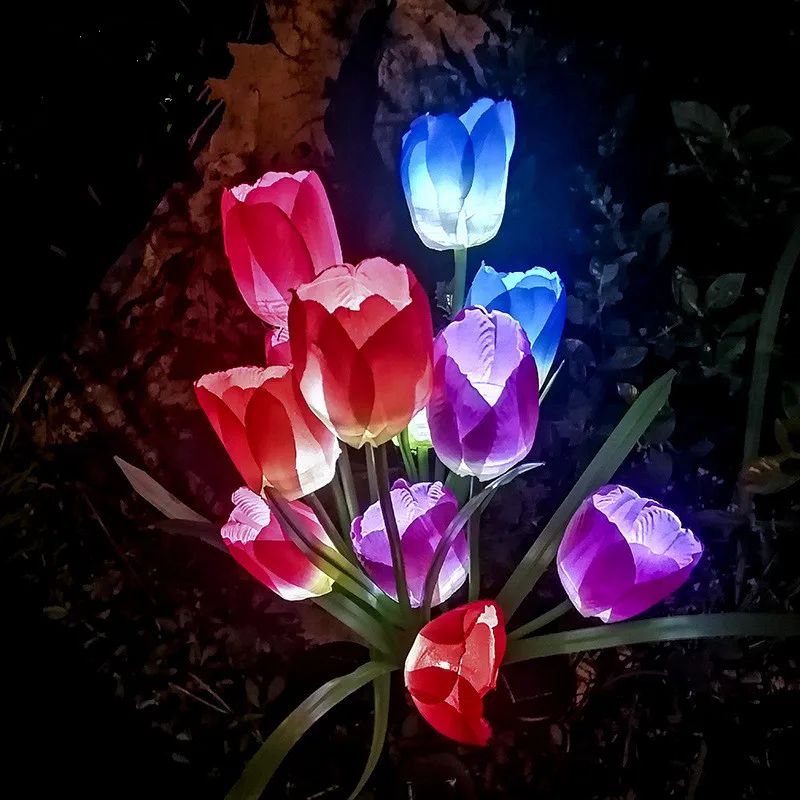 

3 Flower Buds Solar Tulips LED Simulation Flower White Light Night Light Outdoor Waterproof Romantic Garden Decoration Lawn Lamp