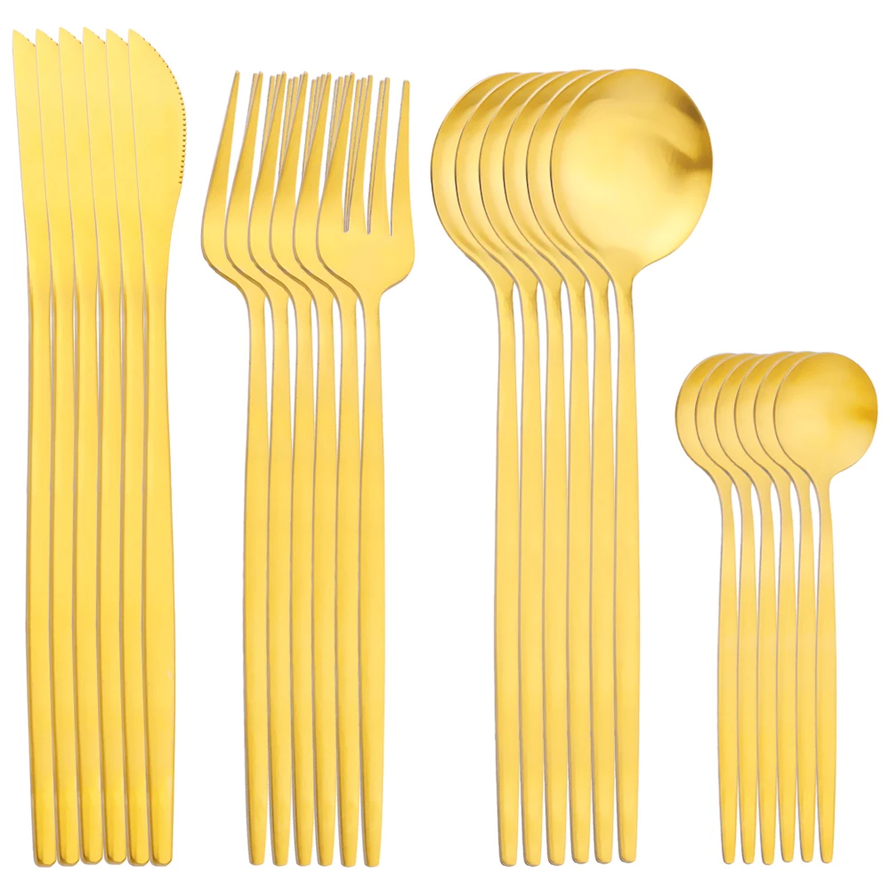 

Gold Tableware Stainless Steel Dinnerware Cutlery Set Knife Spoon Fork 24Pcs Matte Silverware Kitchen Dinner Flatware Set