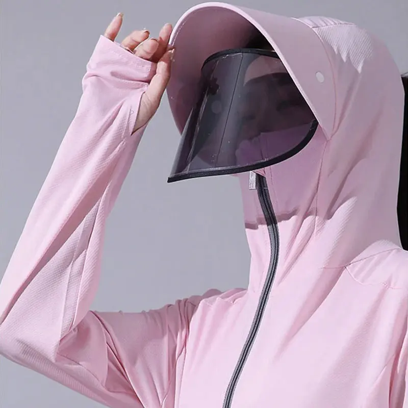 Breathable Ice Silk Uv Long Sleeve Sun protective Clothing For Outdoor Use Hooded Original Scarf Sunscreen