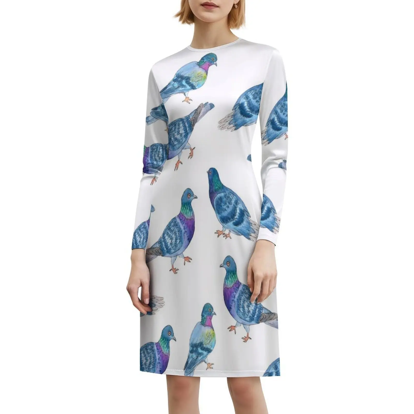 Robe smockée florale de Pigeons peints par l'eau pour femmes, tenue décontractée de printemps et d'été pour fête, motif aquarelle de Pigeons