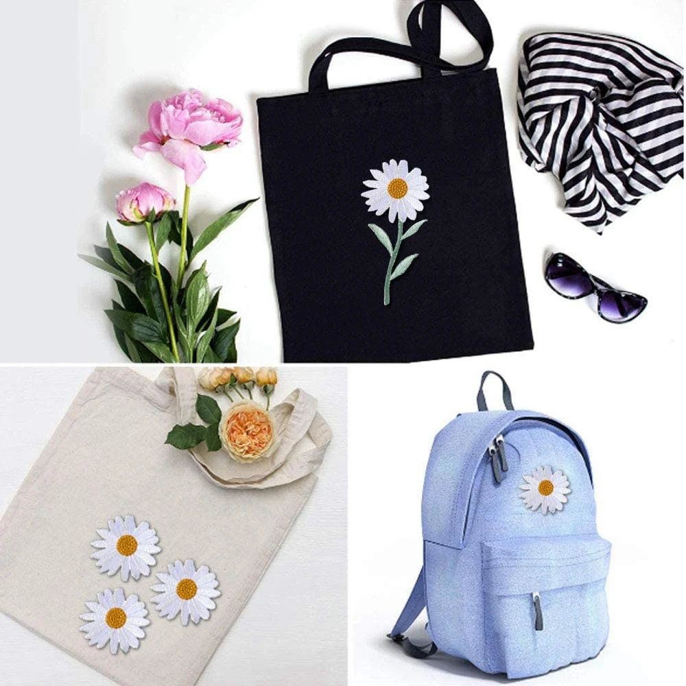 ABPP 17Pcs Daisy Flower Iron/Sew on Applique for Dress Backpack Jacket (White)