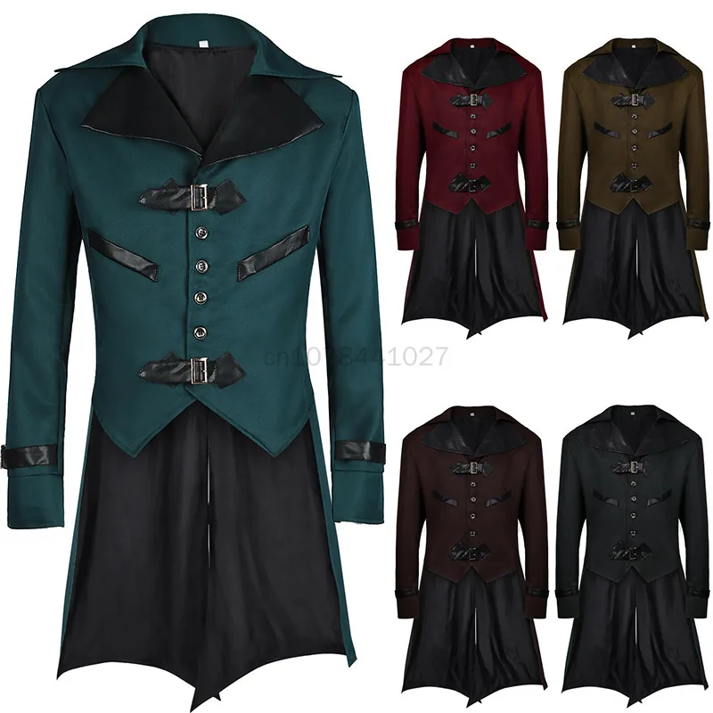 

Medieval Men Gothic Punk Coat Pirate Vampire Devil Jacket Trench Halloween Victorian Court Nobles Clothes Cosplay Costume