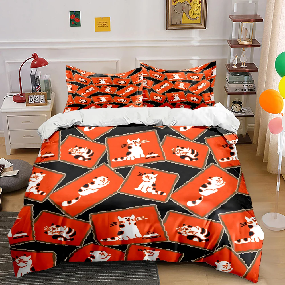 Funny cat picture frames Pattern Duvet Cover Set Digital Print Colorful Polyester Bedding with Zipper Closur for kids gifts
