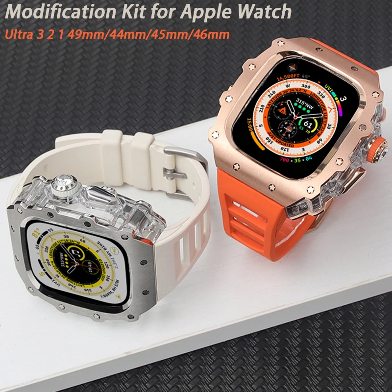 

Роскошный набор для модификации Apple Watch Ultra 3 2 1 49 мм, корпус из нержавеющей стали, ремешок для iWatch 11 10 46 мм, 9 8 7 6 5 4 44/45 мм, спортивный ремешок.