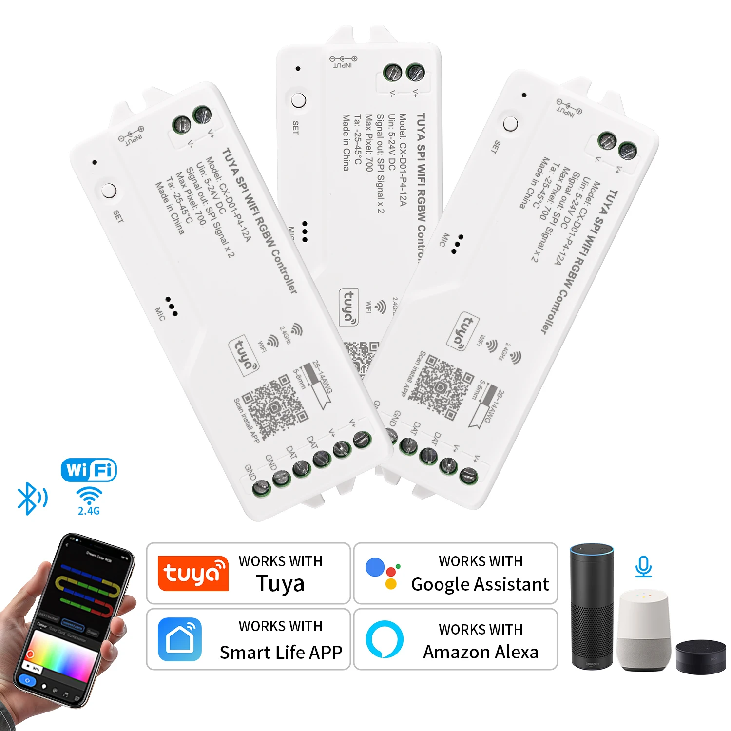 Tuya Wifi SPI LED Controller for RGBIC RGBWIC Pixel WS2811 WS2812B SK6812 Addressable LED Strip Light Voice Control Alexa Google