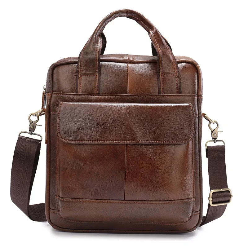 

Genuine Leather Vertical Briefcases Men Fashion File Vintage Cowhide Handbag Business Male Shoulder Messenger Bag