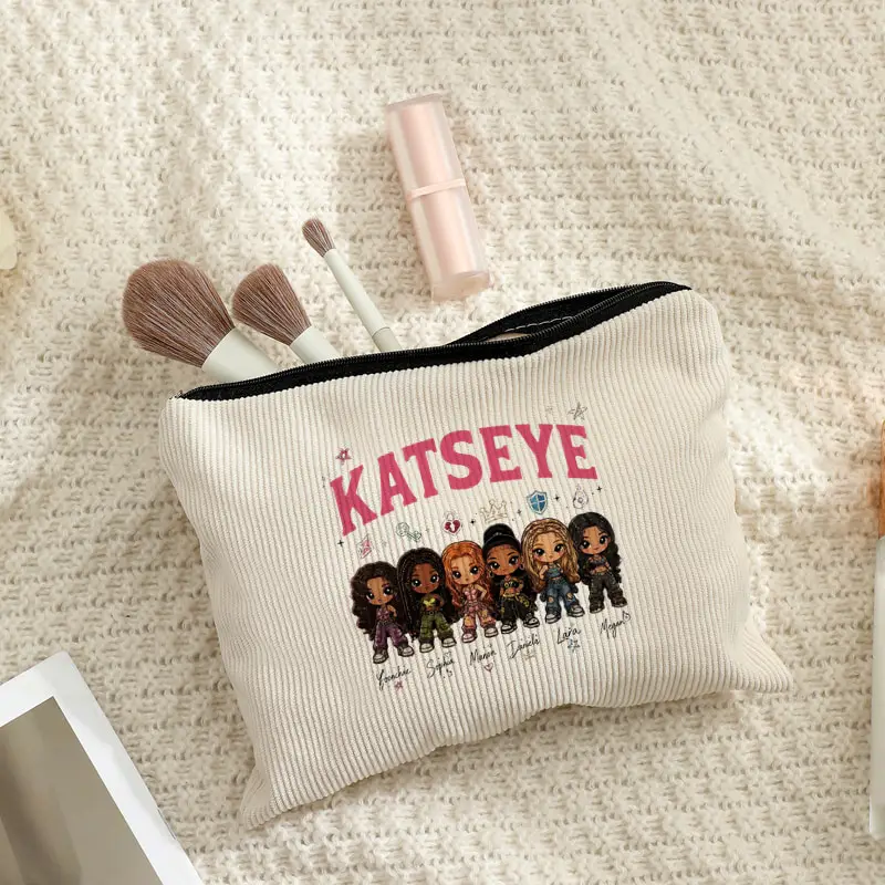 KATSEYE World Tour Corduroy Makeup Bag Lightweight Toiletry Bags Multi Functional with a Zipper Storage Bags for Women Fan Gifts