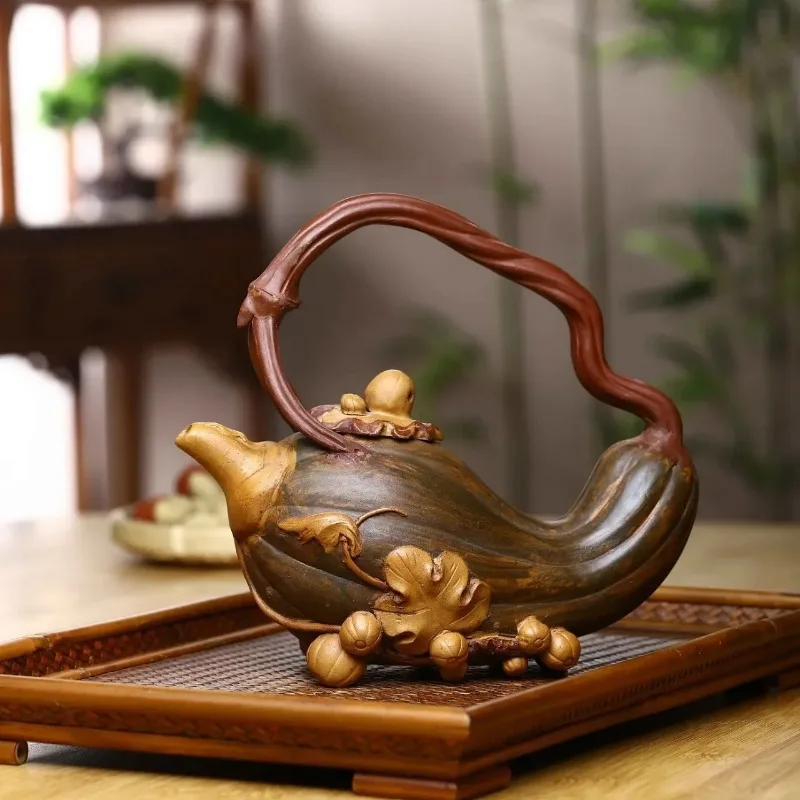

Yi Xing Zisha teapot pure handmade large capacity pumpkin beam pot Kung fu tea set imitation old pot bubble teapot