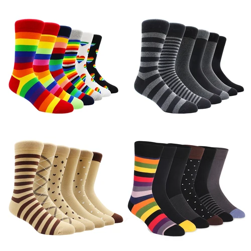 6 pares nueva moda novedosa calcetines de vestir simples de talla grande para hombre calcetines de algodón negros de negocios a rayas de arco iris de alta calidad talla EU41-48