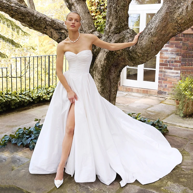 

Eightree White Princess A-Line Wedding Dresses Sweetheart Side Slit Satin Bridal Dress Women Wedding Ball Prom Gowns Customized
