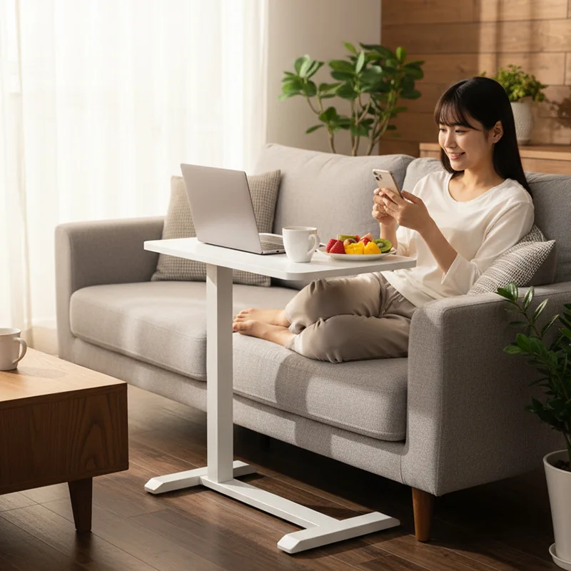 Mute pneumatic lifting table office household computer table removable bedside table