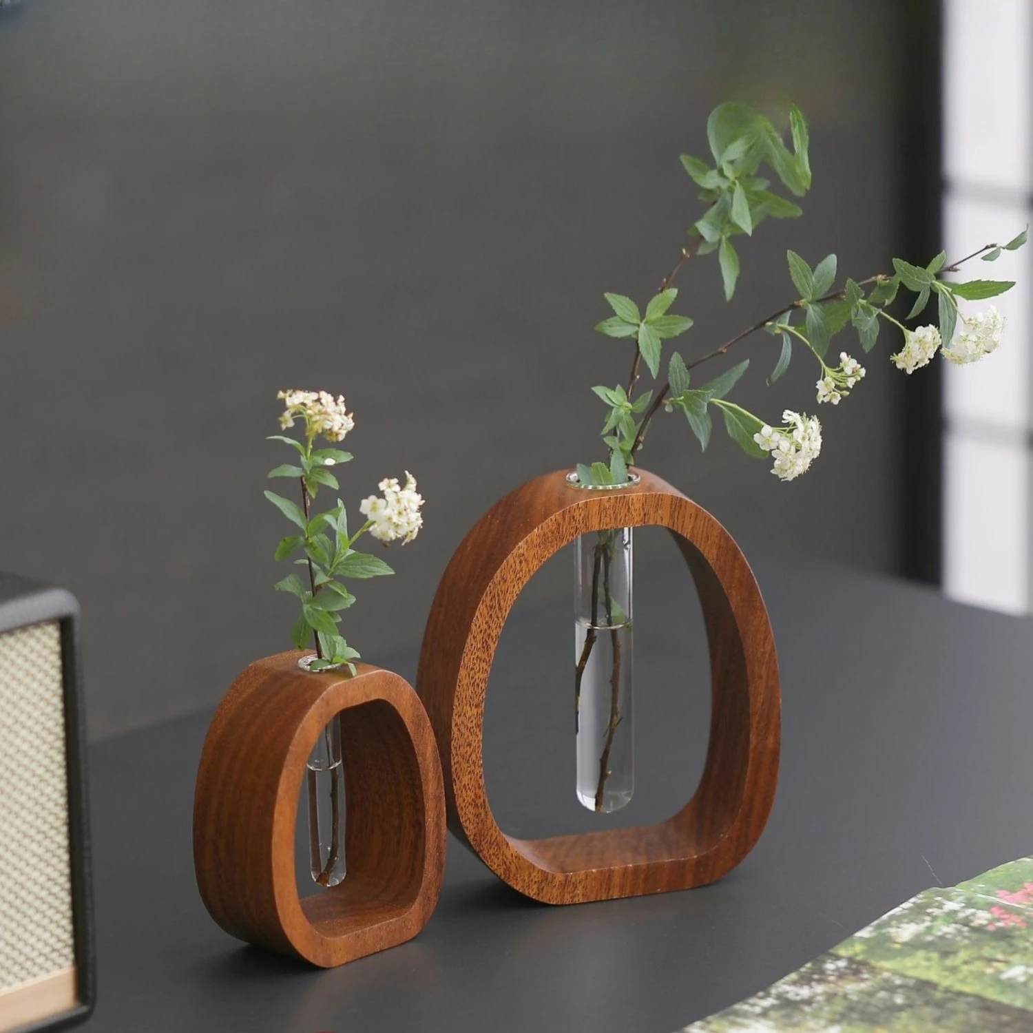 

Vintage Solid Wood Flower Vase Flower Arrangement Hydroponic Chinese Style Small-scale Desktop Green Plant Decorative Vase