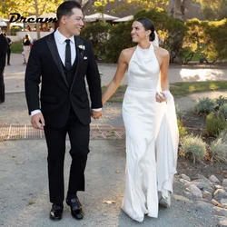 DREAM Customized Satin Sleeveless Meidmaid Wedding Dresses Ruched Halter Neck Bridal Gowns Sweep Train Vestidos Novias Boda 2025