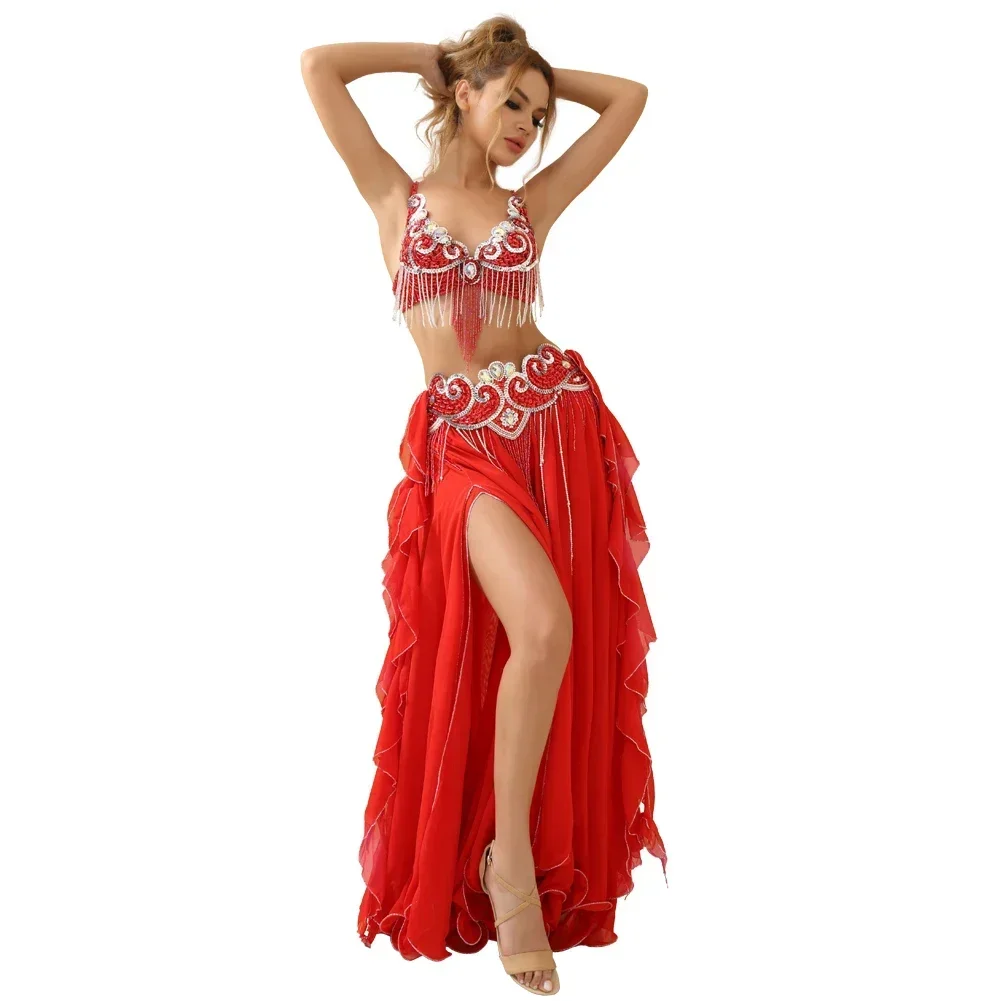 Professional Women Belly Dance Costume Set Bra Belt Skirt 4pcs  Festival Halloween Arabian Costume Hot Sale