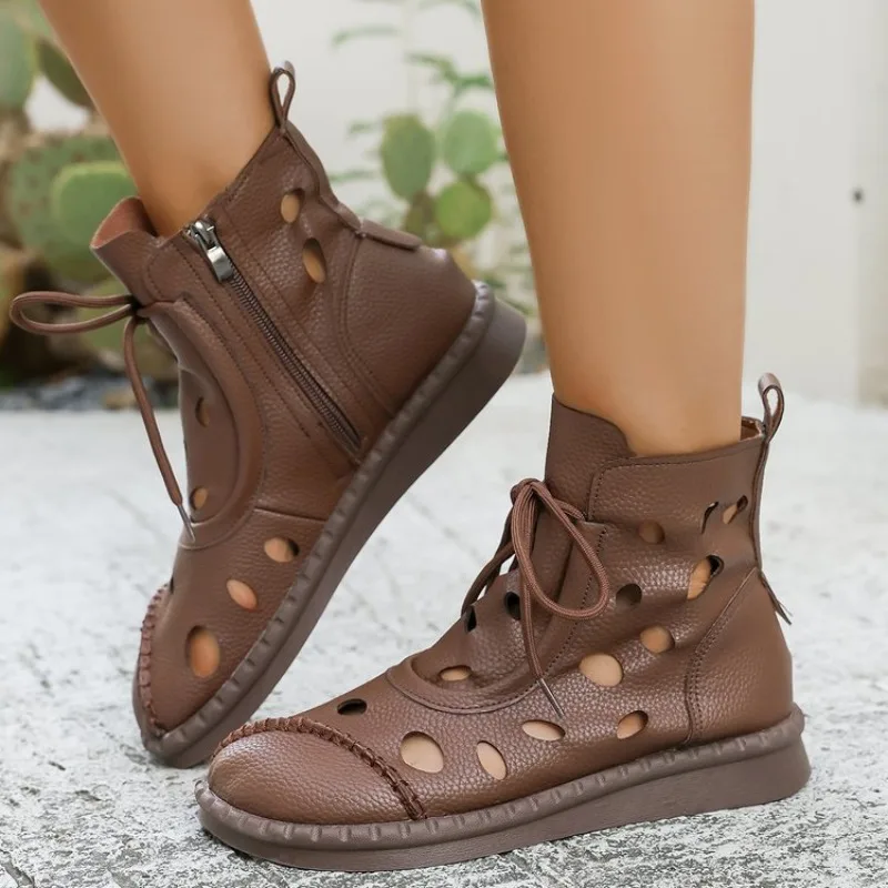 

Women Summer Outdoor Short Boots Comfortable Low Heel Shoes Women Anti-slip Plus Size Boots Lace Up Sandals Sandalias De Mujer