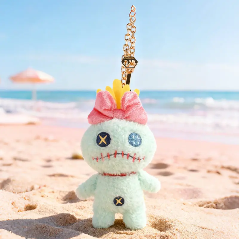 Llavero de peluche original de Disney Lilo & Stitch Scrump, lindo colgante de mochila de muñeca con lazo rosa, 2 estilos: de pie y sentado, suave y acolchado.