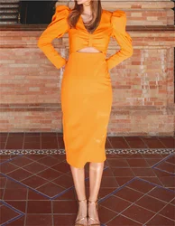 Vestido de noche de tul plisado con cuello alto para mujer, elegante vestido de ocasión Formal naranja, vestido de noche francés hasta el tobillo, batas personalizadas