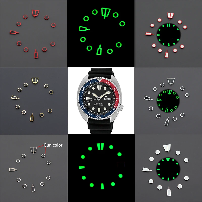 Watch Dial Hour Indices Markers Green Luminous For SKX007 SKX009 Men's Watch Dial Accessories Aftermarket Replacements Parts