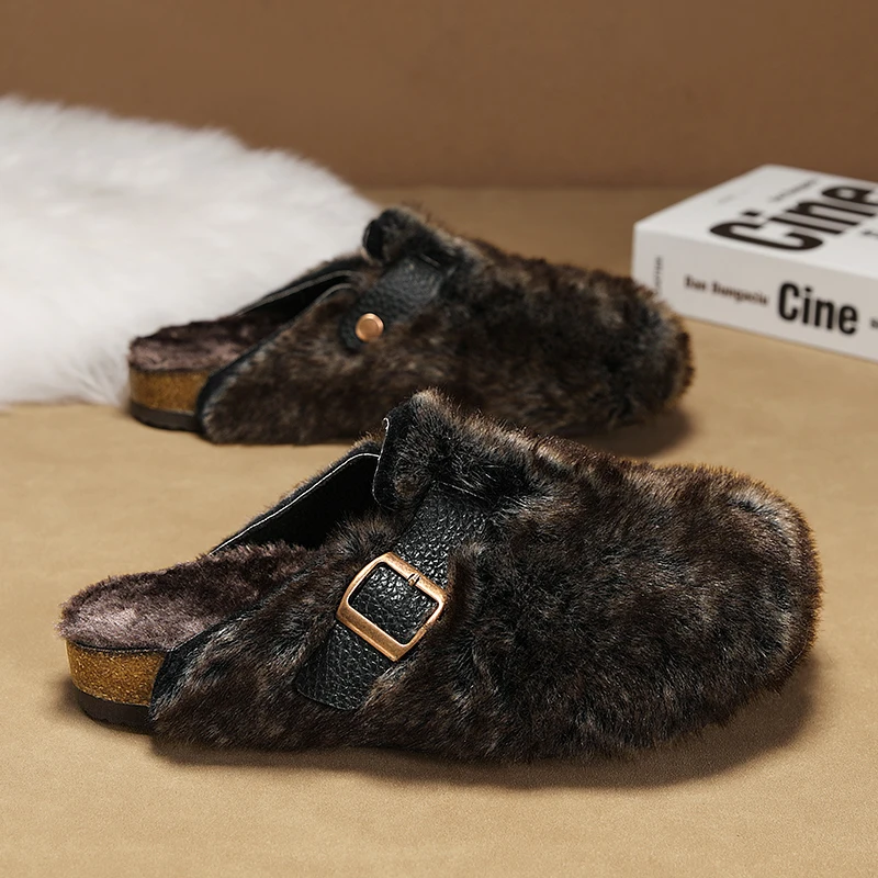 

Round Headed Casual Women's Shoe for Winter Windproof Shoes, Shallow Mouth Buckle Strap Casual Rubber Anti Slip Sole Solid Color