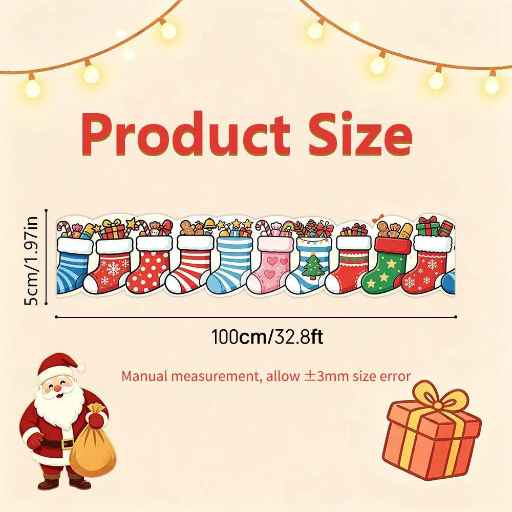 Cute Christmas Stocking Bulletin Board Borders Self‑Adhesive Xmas Trim Stickers Classroom Holiday Wall Decor