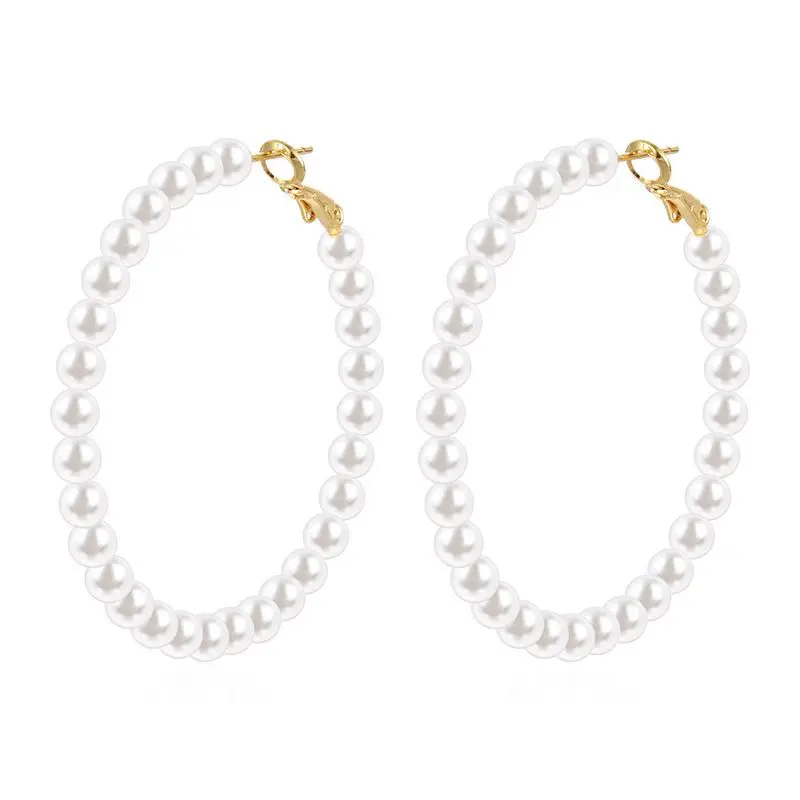 

Fashion Pearl Large Hoop Earrings for Women S925 Sterling Silver Post Hypoallergenic Earring