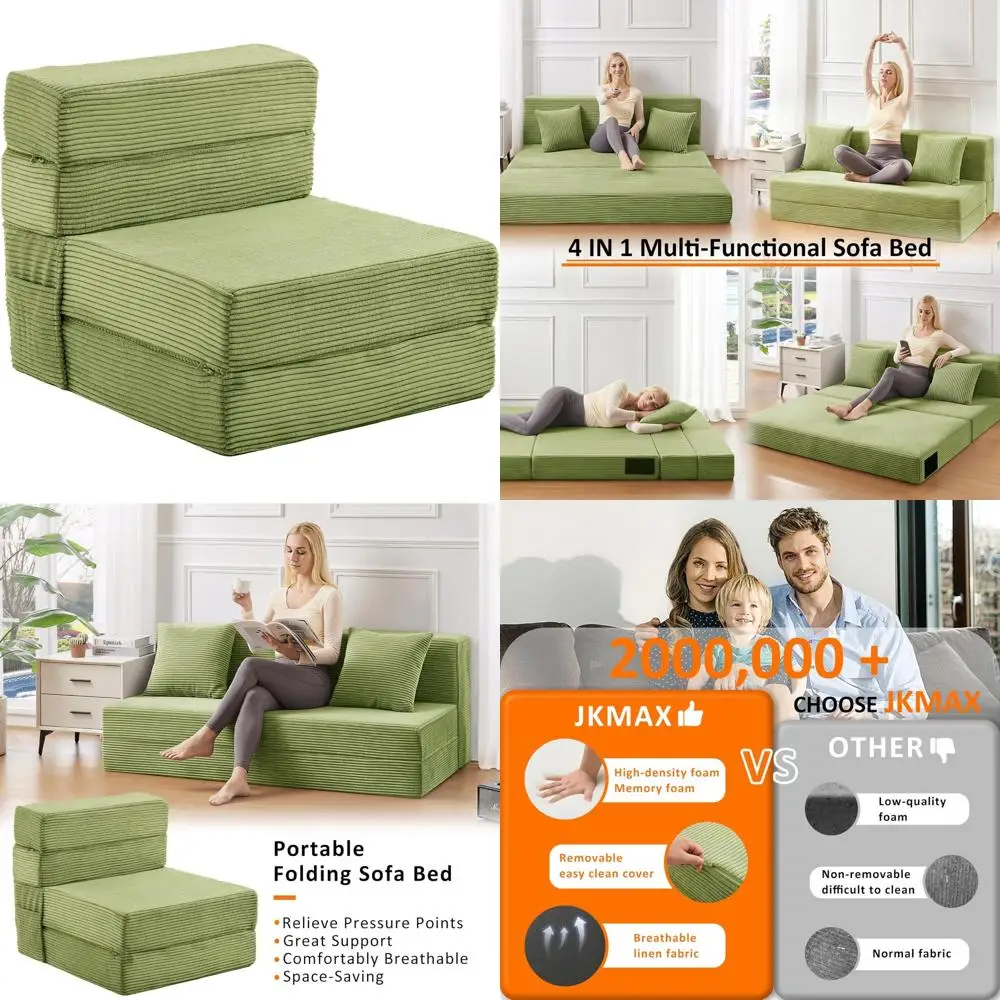 

Versatile 4-in-1 Folding Sofa Bed with High-Density Memory Foam - Convertible Sleeper Chair for Living Spaces