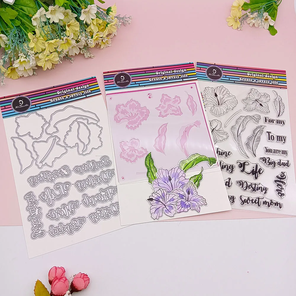 قطع معدنية لختم قوالب شفاف ، استنسل Alinacutle ، زهرة الكركديه ، ورق كرافت لسكرابوكينغ ، ألبوم بطاقات يدوي ، طوابع شفافة #5