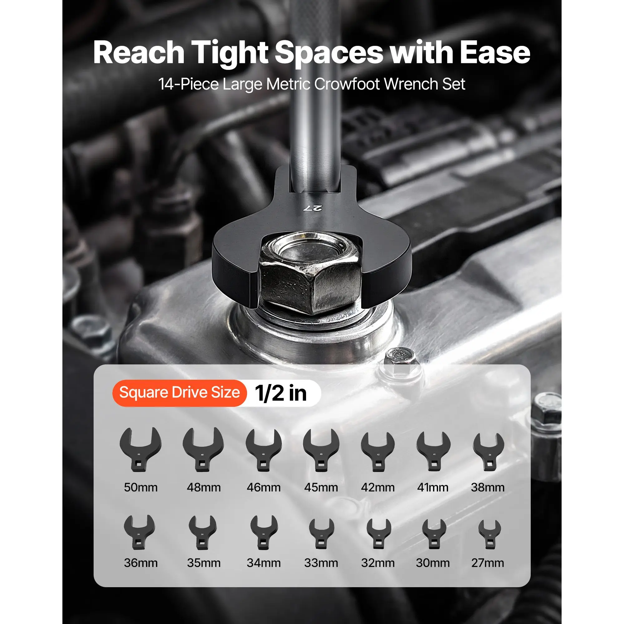 Crowfoot Wrench Set, 1/2