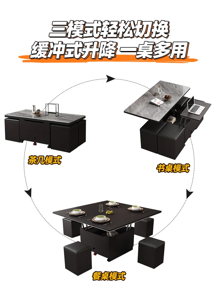 slate coffee table combination in seconds change dining table dual-purpose small apartment creative lifting folding movable