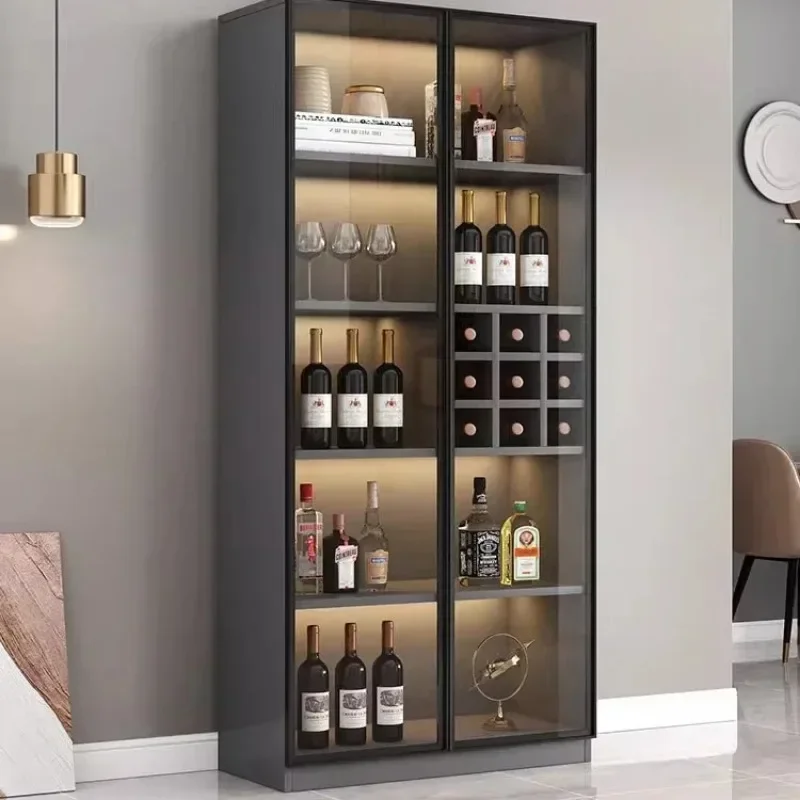 Glass Door Wine Cabinet Light Luxury Floor Display Cabinet Modern Home Nordic Restaurant Coffee Simple Meuble Vin Bar Furniture