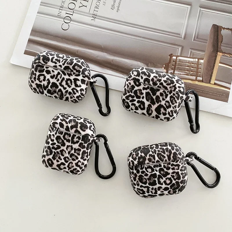 Nueva funda para auriculares con estampado de leopardo para Apple Airpods 4, funda protectora de silicona con gancho para Airpods Pro 2 1, carcasa de tercera generación