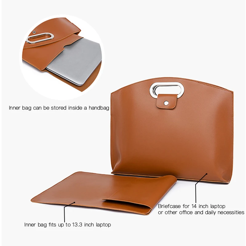 กระเป๋าสตรี Briefcases Unisex PU Tote กระเป๋าสําหรับ MacBook 13.3 14 นิ้วแฟชั่นแล็ปท็อปกระเป๋าถือผู้ชายกระเป๋าสํานักงาน