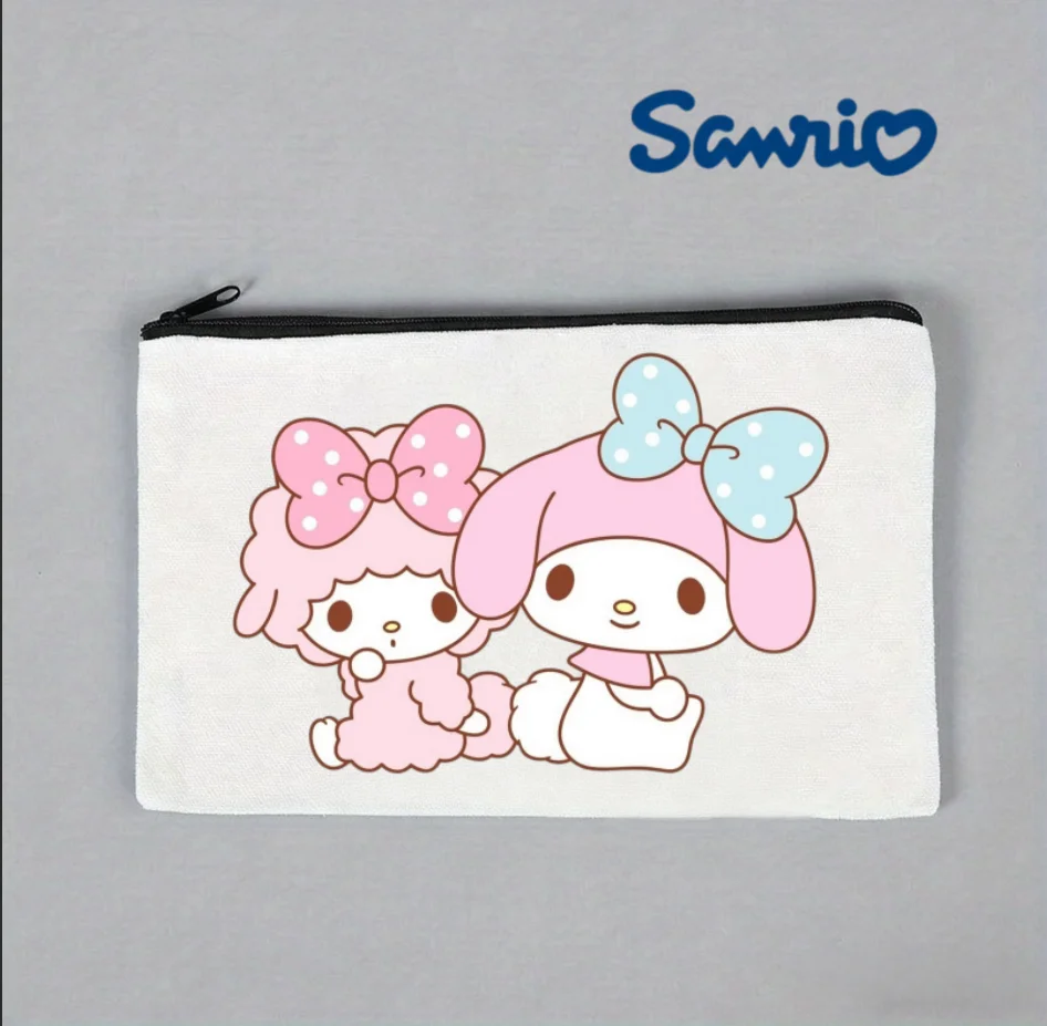 1PC Cute Sanrio Best Friends Duo Canvas Cosmetic Bag Double-sided Print Portable Daily Storage Organizer