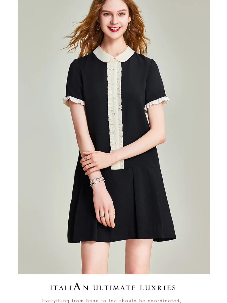 Été 2025 doux coréen Sle ort Dr ample minceur col de poupée t-shirt dentelle garniture femmes vêtements taille haute Polyester