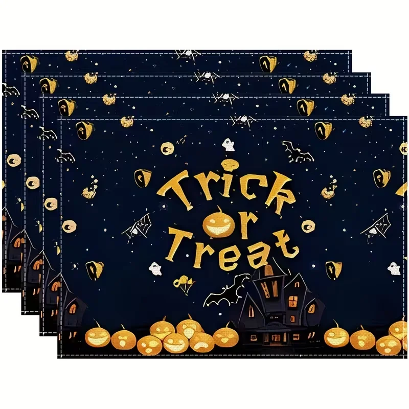 4Pc/6PC/8PC Halloween Trick Or Treat Placemats Table Mat Pumpkin Ghost Bat Print Dining Table Pad for Holiday Party Home Decor