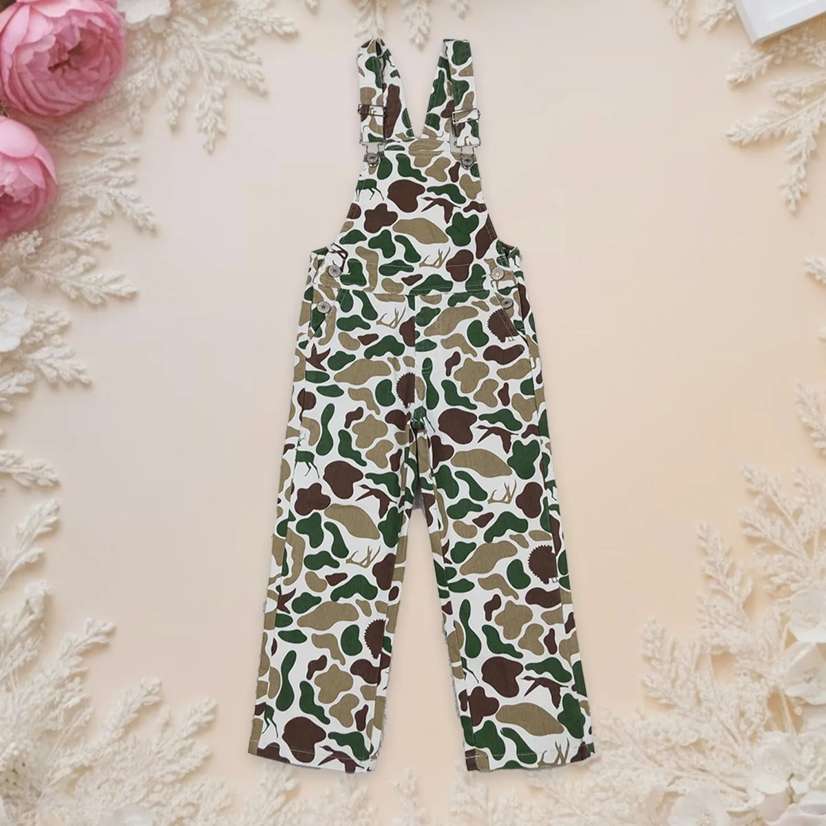 

Toddler Baby Girls Deer Ducks Turkey Camo Hunting Overall Jeans Fashion Long Pants Bell Bottom Denim Jumpsuit Children's Pants